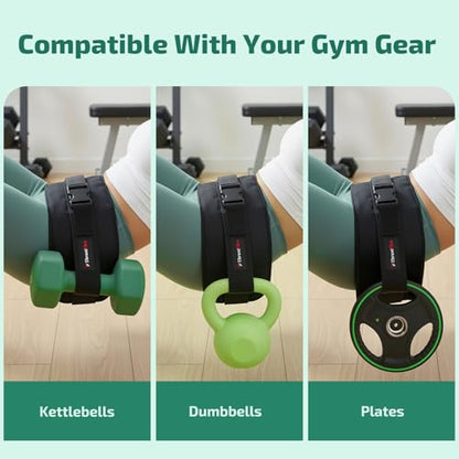 Hip Thrust Belt for Dumbbells, Kettlebells & Plates – ThrustFlex Booty Belt for Hip Thrust with Anti-Slip Neoprene Pad, Adjustable Glute Bridge Belt for Heavy Home Gym Workouts, Supports 400 lbs