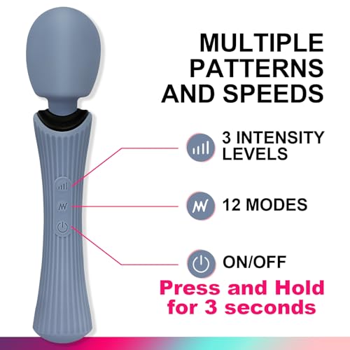 Handheld Personal Wand Massager with 12 Vibration Modes, 360° Flexible Neck, IPX7 Waterproof Cordless USB Rechargeable Quiet Therapy Tool for Body Neck Shoulder Back Muscle Relief, Blue