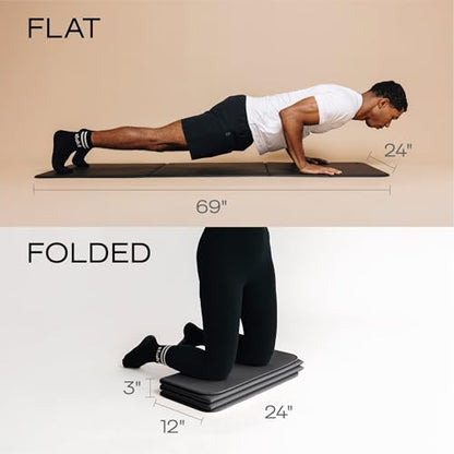 Stakt Foldable Yoga Mat Pro, 2 in 1 with Premium Textured Grip, Non Slip, Folding Exercise and Fitness Mat for Pilates, Strength Training, and High Impact Workouts - color: Black