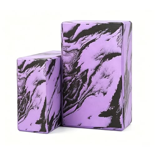 Yoga Blocks 2 Pack, Lightweight Premium EVA Foam Yoga Blocks, Non Slip Supportive Foam Blocks for Yogi, Pilates, Stretching and Meditation, Women Men Yogi Beginners Accessories - color: Purple Black