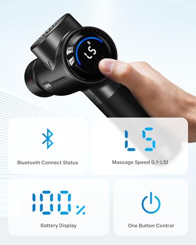 RENPHO Active+ Thermacool Deluxe Massage Gun with Heat and Cold and Charging Stand, Fathers Day Dad Gifts, App Control with Video-Guided Courses, Deep Tissue Handheld Massager, Carry Case - color: Gloss Black