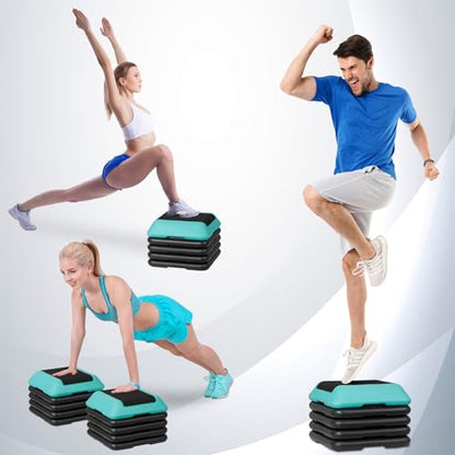 Step Aerobic Platform,16" x 16" Step Adjustable High Step Aerobic Platform with 6"- 8"-10"-12", Home Gym Exercise Fitness Workout Equipment - color: Green