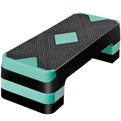 26.5" Height Adjustable Step Aerobic Platform with 4 Risers, Exercise Workout Stepper for Home Training, Gym Fitness, 4''- 6'' - 8'', 400 lbs Capacity - color: Green