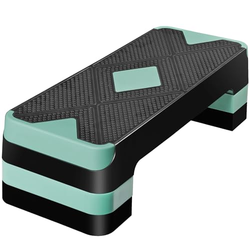26.5" Height Adjustable Step Aerobic Platform with 4 Risers, Exercise Workout Stepper for Home Training, Gym Fitness, 4''- 6'' - 8'', 400 lbs Capacity - color: Green