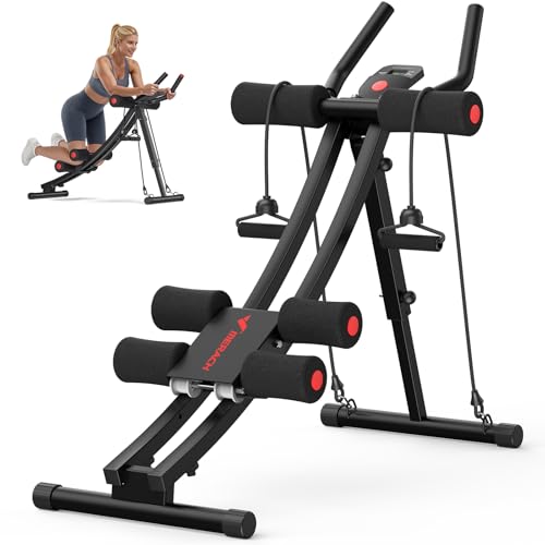 MERACH Ab Machine, Adjustable Dual Track Ab Trainer, Ab Workout Equipment - color: BALCK&RED