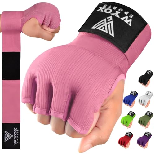 WYOX Gel Boxing Hand Wraps Inner Gloves for Men & Women – 80cm Quick Wrist Strap, Padded Knuckle Support, Fingerless MMA Muay Thai Kickboxing Wraps for Training, Punching & Martial Arts - color: Pink, size: Small-Medium