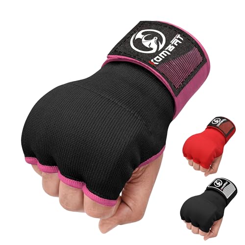 Kombat Gel Boxing Hand Wraps, Padded Inner Gloves for Men & Women, 75cm Quick Wrist Wraps, Knuckle & Wrist Protection for Muay Thai, MMA, Kickboxing, Martial Arts, Punching Training - color: Black/Pink, size: Medium