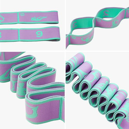 9 Loops Elastic Yoga Stretching Strap Pattern Guide, Resistance Stretch Band for Flexibility, Pilates, Dance, Gymnastics, Ballet, Physical Therapy, Leg & Body Stretching - color: Purple
