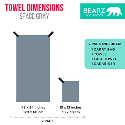 Microfiber Towel Set by BEARZ Outdoor. Microfiber Towels for Body, Workout Towel, Camp Towel, Yoga Towel, Sweat Towel, Microfiber Beach Towel, Travel Towel. Fast Drying & Compact. Free Face Towel
