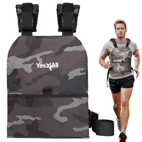 Yes4All Weighted Vest Plates with Curved Ergonomic Design for Running, Rucking & Strength Training, Comfortable Fit, 5.75/8.75/14/19.75 LB Pairs - color: Black Camo - UPGRADED Vest Only, size: Vest Only (Single)