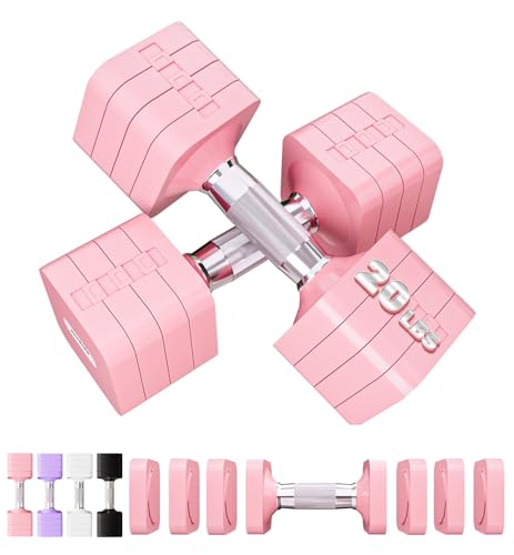 Adjustable Dumbbell Set for Women Men 7.5LB/10LB/15LB/20LB/25LB Each - color: Pink, style: 20LB Each [40 LBS Total]