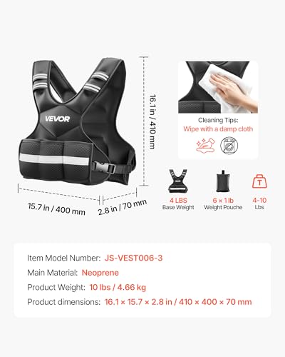 VEVOR Adjustable Weighted Vest, 4-10lbs/20-32lbs/24-40lbs/40lbs Comfortable X-Shape Body Weight Vest Set with 6/8 Weight Packs and Reflective Stripe, for Men Women, Workout Equipment for Strength Training Running Jogging - size: 4-10 lbs