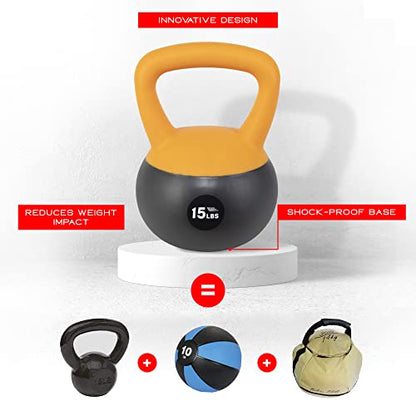 NonZero Gravity Iron Sand Soft Kettlebell with PVC Shell, Shock-Absorbing Base & Extra-Wide Grip for Versatile Workouts | Durable Strength Training Equipment - color: 15 lbs