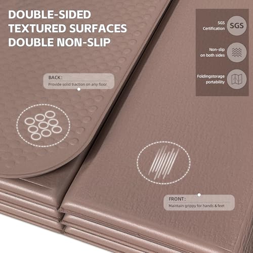 Foldable Yoga Mat,Thickened,0.4"Thick (10mm）,76"x26" | 12-Fold Design,SGS Certified TPE,Non-Slip & No Smell,Ultra Portability,For Yoga,Gym,Pilates,Home Workouts - color: Oak Brown