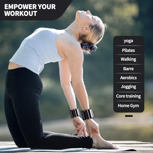 Ankle weights for women wrist weight: Adjustable ankle & wrist weights 2lbs(1lb each) for Pilates & Yoga exercise - Hand & Leg weights for women at home - color: Black