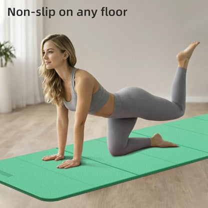 Folding Yoga Mat Extra Thick 0.4 Inch, Foldable Yoga Mat 75 x 26 Inches, TPE Exercise Mat, 7-Panel Non Slip Cushioned Fitness Mat for Yoga, Pilates, Stretching, Home Workout