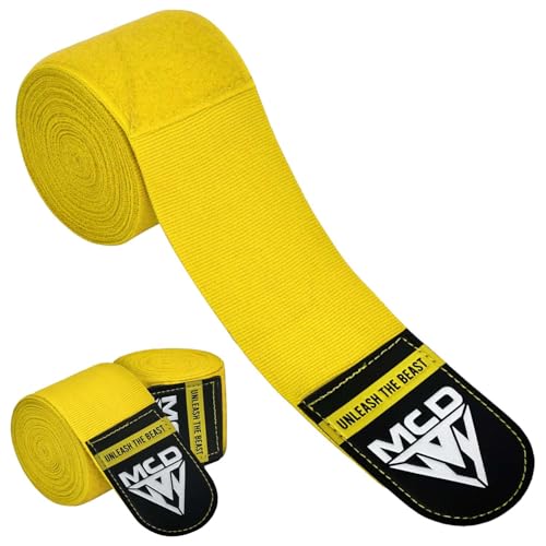 MCD Boxing Wraps for Men & Women 4.5m/180” Boxing Hand Wraps for Bᴏxing Gloves with Thumb Loop Muay Thai Hand Wrаps Semi-Elastic Wrist Wrаps Bᴏxing Wrap for MMA, Muay Thai & Martial Arts Training - color: Yellow