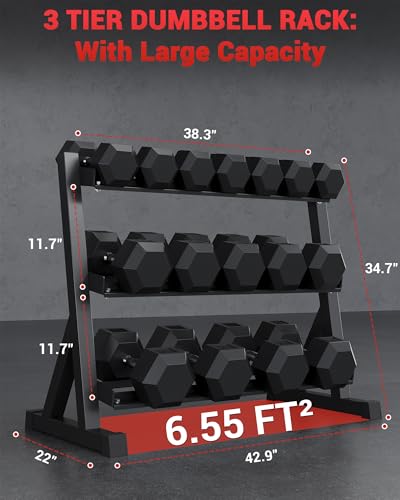 Garvee Cast Iron Hex Dumbbell Set with Storage Rack, Rubber Coated