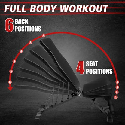 Weight Bench Press, Adjustable Workout Benches for Dumbbell Exercise, 600LBS Foldable Strength Training Benches for Full Body Workout, Multi-Purpose Incline Decline Workout Bench for Home Gym