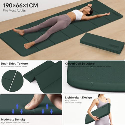 Yoga Mat Thick 10mm, Foldable Yoga Mat 75 x 26 x 0.4 Inches - color: Dark green