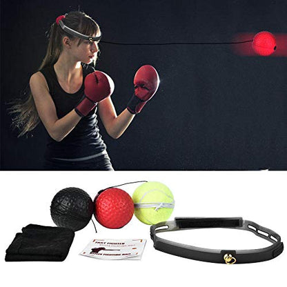 HURRISE Boxing Reflex Ball with Headband, Fight Ball React Training Equipment, Improve Hand Eye Coordination and Punching Speed, Includes 4 Spare Strings