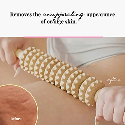 Tuuli Wooden Massage Roller for Waist and Thigh, Multi-Functional Body Roller for Cellulite Reduction and Muscle Tension, Natural Massager for Women and Men (Straight)