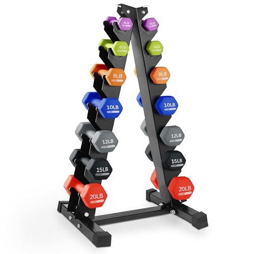 Neoprene Dumbbell Weights Set w/Rack, Home Gym Equipment - Portable Weighted Exercise Dumbbells for Fitness, Training, and Lifting Workouts - color: Multicolor, size: 146 LB