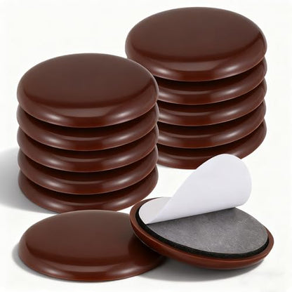 Sliders for Furniture on Hardwood Floors, 12 Pcs 2 Inch Self Adhesive Furniture Sliders, Coffee, for Carpeted Floors and Hardwoodes, Easy Moving On Carpet Or Hardwood Floor