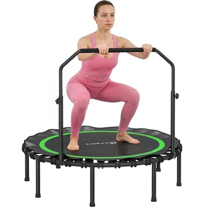 Soozier 45"/48" Rebounder Trampoline for Adults, 440lbs Foldable Mini Trampoline with Adjustable Handle, Quiet and Safe Bungee Rebounder Jumping Cardio Trainer for Indoor Outdoor Fitness Workout