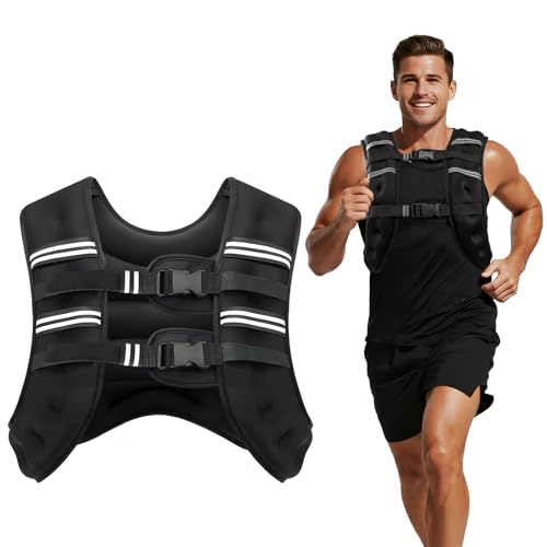 Weighted Vest, 8lb/12lb/16lb/20lb/25lb/30lb Weight Vest with Two Adjustment Straps for Men Women, Weight Vests with Reflective Stripe for Strength Training, Running, Jogging, Walking - color: Black, size: 20 LB