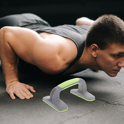 VOSAREA Push up Bars Stands for Home Gym, Plastic Strength Training Pushup Stands with Non-slip Grip Handles, 1 Pair Gray and Green for Floor Workout and Pilates Equipment
