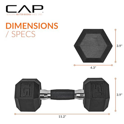 CAP 50 lbs Coated Dumbbell Set | Multiple Styles - color: Tinted Handles, style: 10LBx2, 15lbx2 Set