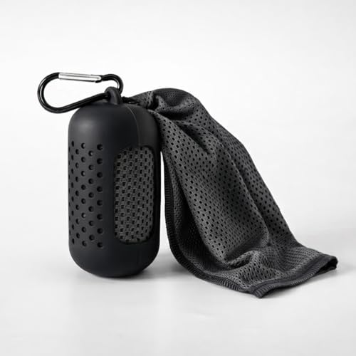 Cooling Towel with Clip Case – Quick-Dry Neck Wrap for Sports, Beach Tote Bags, Gym, Travel & Outdoor Heat (Gray) - color: Gray