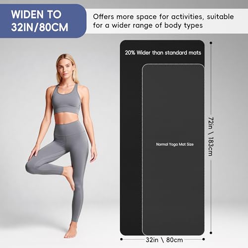 Extra Wide Yoga Mat 72" x 32", 6mm Non Slip TPE Exercise Mat with Carrying Strap, Large Workout Mat for Yoga, Pilates, Stretching, HIIT & Home Gym