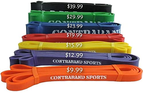 Contraband Sports 7419 41in Loop Elastic Resistance Bands, Weight Lifting Bands, Powerlifting Bands, Pullup Assistance Bands, and Yoga Stretch Bands - Perfect for Gym, Home, or Travel