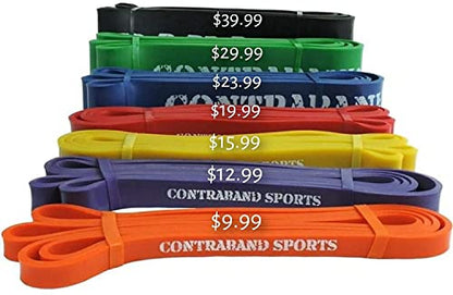 Contraband Sports 7419 41in Loop Elastic Resistance Bands, Weight Lifting Bands, Powerlifting Bands, Pullup Assistance Bands, and Yoga Stretch Bands - Perfect for Gym, Home, or Travel