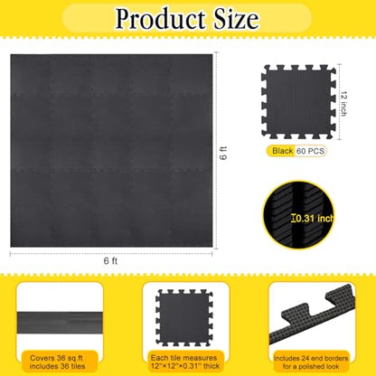 Nuanchu 60 PCS Kids Foam Puzzle Mat,Black - color: Black