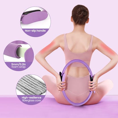 Pilates Kit, 20PCS Pilates Equipment for Home Workouts, Pilates Set for Women with Pilates Ring and Ball Set, Resistance Bands, Massage Ball, Core Sliders for Starters at Gym Studio Travel