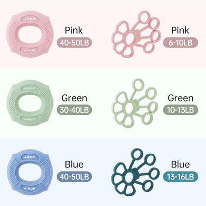 Grip Strengthener with Finger Trainer, 6-Level Resistance Hand Training Set, Eco-Friendly Silicone Anti-Slip Design, for Hand Exercise and Strength Support (Pink/Green/Blue)