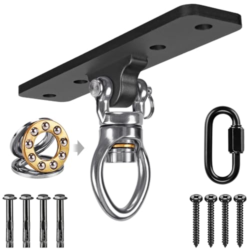 Dolibest Heavy Duty Swing Hanger, Swing Set Accessorie with Carabiner for Indoor Outdoor Playground, Porch Swing Hanging Kit for Wooden and Concrete Set with 4 Wood Screws and 4 Expansion Bolts, 900LB - color: B:black Swing Hanger-1 Pack