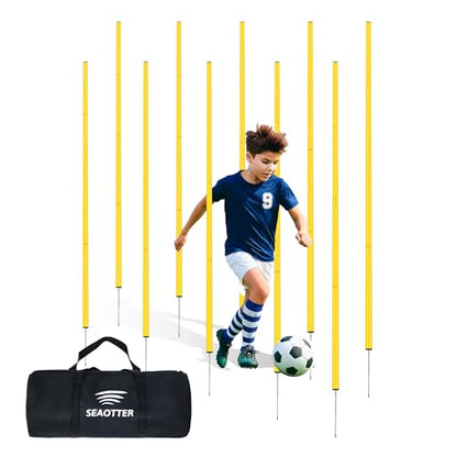 SEAOTTER Soccer Agility Training Poles, 6/10/20Pcs 6FT Adjustable Detachable Sports Speed Training Sticks, Practice Equipment Accessories for Football, Slalom & Rugby, Bending Poles for Horses - size: 10 pack