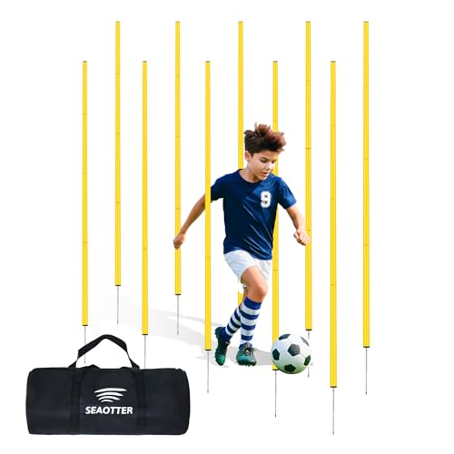 SEAOTTER Soccer Agility Training Poles, 6/10/20Pcs 6FT Adjustable Detachable Sports Speed Training Sticks, Practice Equipment Accessories for Football, Slalom & Rugby, Bending Poles for Horses - size: 10 pack