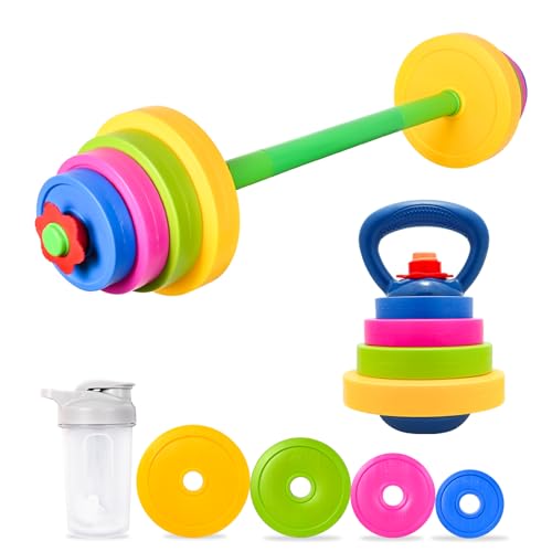 Kids Weight Set – Adjustable Barbell & Kettlebell with Water Bottle