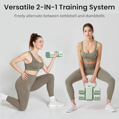 2-in-1 Adjustable Dumbbell Set for Women - 4 Levels (2.2lbs to 12.1lbs) - Home Gym Weights for Women at Home - Fitness Dumbbells - color: Green