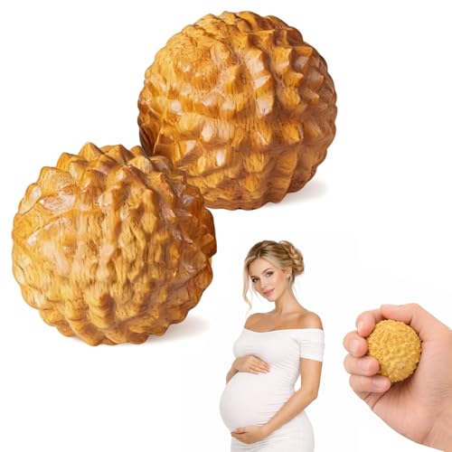 2 Pcs Wooden Massage Ball,Labor Comb for Pain,Acupressure Ball,Hand Massage Ball,Spiky Stress Relief,Natural Labor and Delivery Essentials for Massage Tools Wooden Crafts