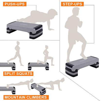Giantex 35" Aerobic Step, Non-Slip Surface, Height-Adjustable 6" - 8" - 10" Step Aerobics Platform, Workout Fitness Equipment Stepper Trainer, Exercise Step Platform with 3 Riser