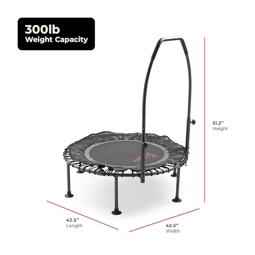 Sunny Health & Fitness 36”/40”/48” Bungee Exercise Trampoline for Adults with Adjustable Foam U-Shaped Handlebar – Home Indoor Cardio, Silent & Low Impact Bounce - size: 40" trampoline