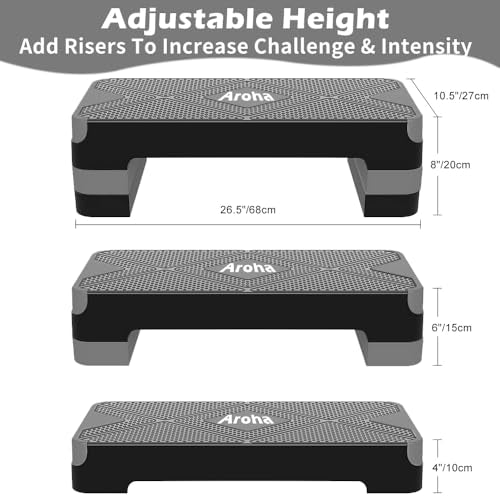 Heavy Duty Aerobic Step Platform, Non Slip Adjustable Height Exercise Step Trainer, Durable Home Gym Cardio Workout Equipment for Men Women Beginner to Professional - color: Gray