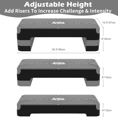 Heavy Duty Aerobic Step Platform, Non Slip Adjustable Height Exercise Step Trainer, Durable Home Gym Cardio Workout Equipment for Men Women Beginner to Professional - color: Gray