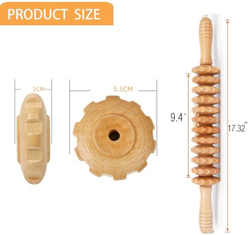 Wood Therapy Massage Roller Tools,Manual Massage Roller Stick for Body Sculpting,Lymphatic Drainage,Cellulite Massage & Wooden Muscle Roller Stick for Waist and Thigh, Stomach Rolling